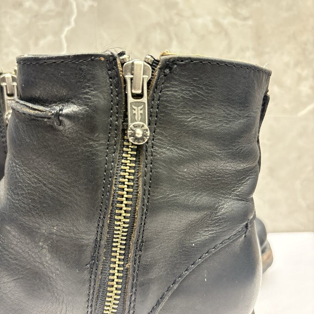 Frye Boots Women’s Veronica Short Seam Double Zipper Black Leather Boots 7.5B - Picture 7 of 12